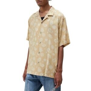 Pacsun Mens Large Tan Paisley Rayon Collared Short Sleeve Resort Camp Shirt